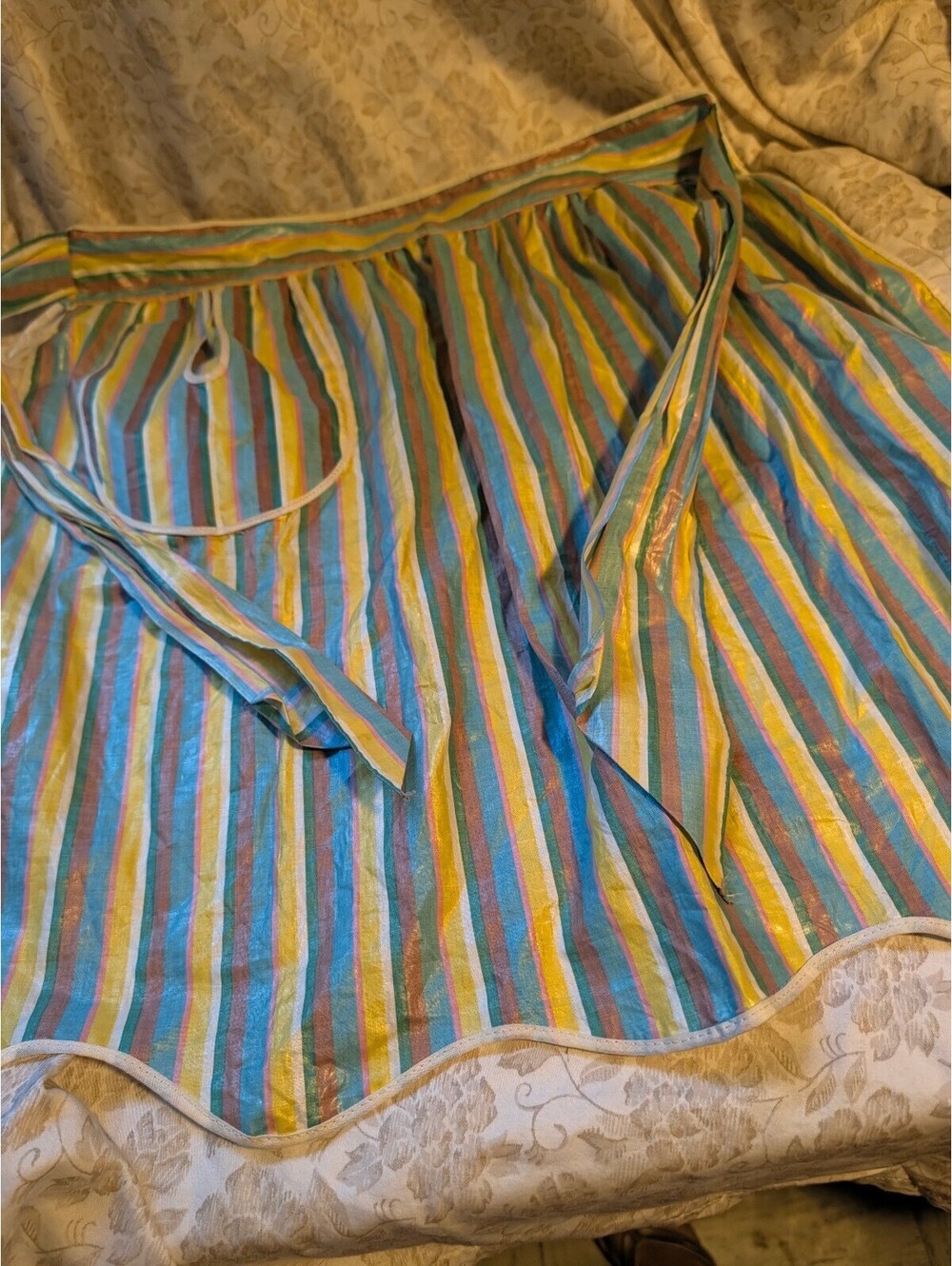 Vintage Striped Cotton Apron with Pocket